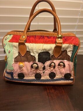 J. Cappelli Handmade Multicolor Appliqué Satchel with Leather Trim